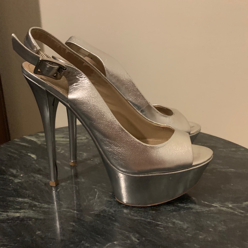 Silver Paris Hilton heels